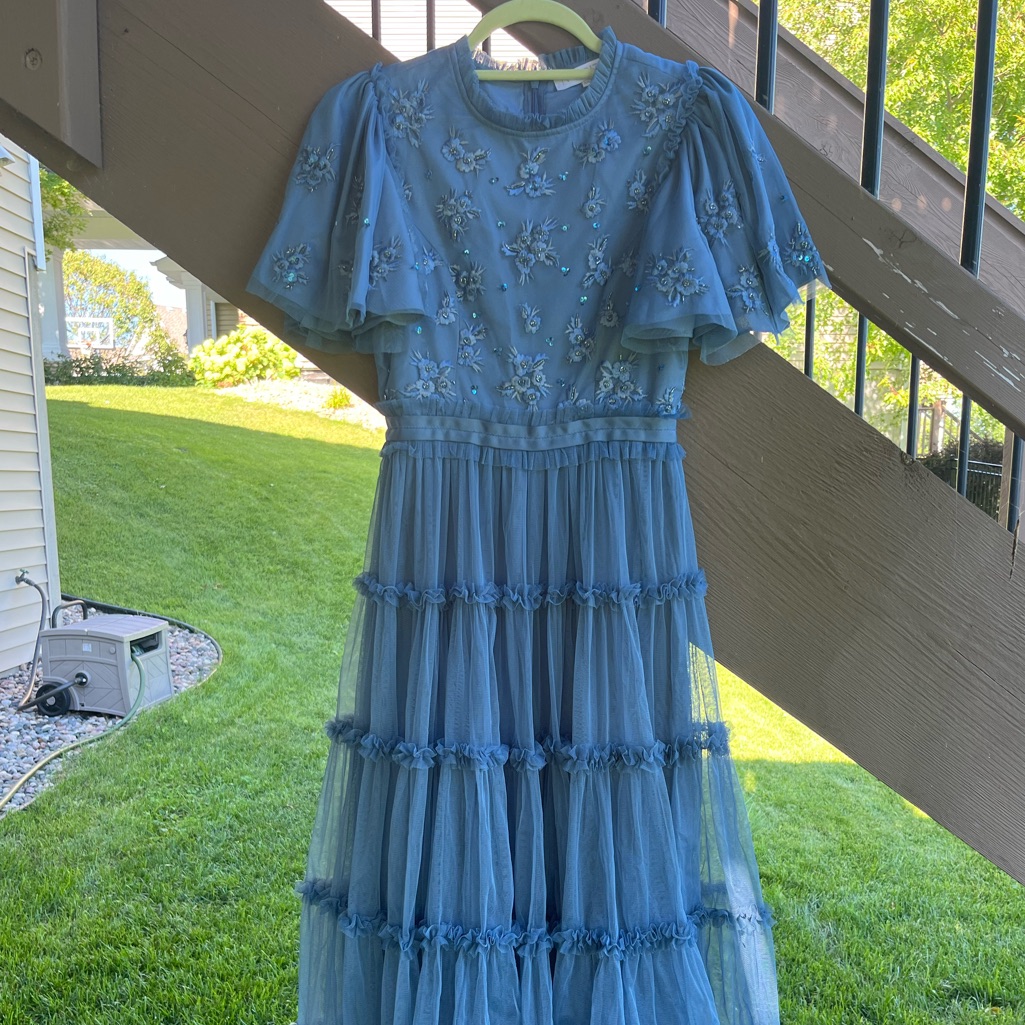 Ivy City Co Sky Blue Floral Midi Dress